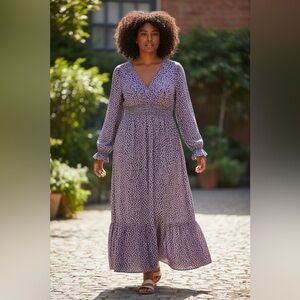 SHEIN Purple Floral Long Sleeve V-Neck Dress Size L